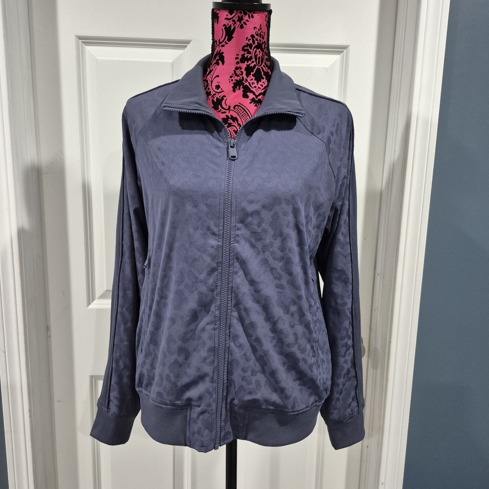 Athleta Jacket Womens Medium Violet Brooklyn Bomber Leopard Full Zip Performance